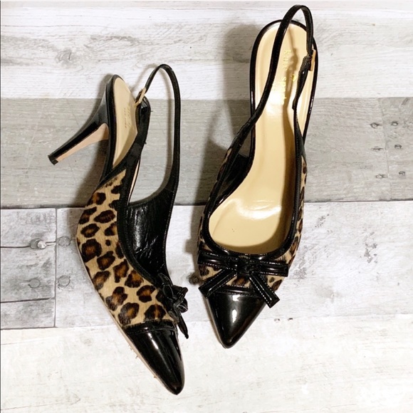kate spade Shoes - Kate Spade Animal Print Black Slingback Heels